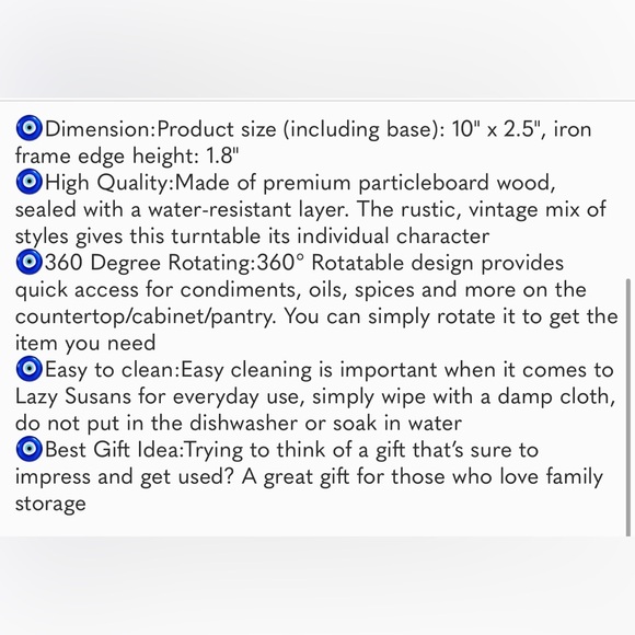 10 Inch Wood Lazy Susan Turntable for Table, Kitchen Rustic Brown Organizer - Picture 8 of 8